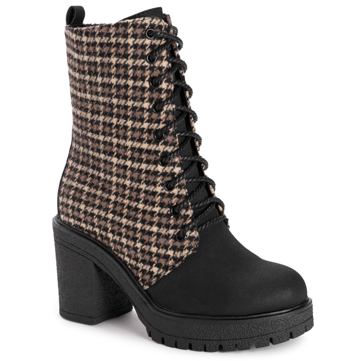 Womens MUK LUKS(R) Riser Jazz Houndstooth Heeled Mid Calf Boots