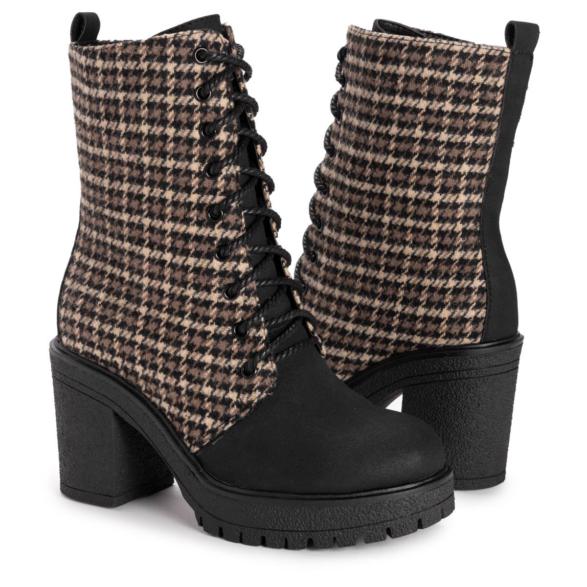 Womens MUK LUKS(R) Riser Jazz Houndstooth Heeled Mid Calf Boots