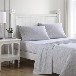 Laura Ashley(R) Emogene 100% Cotton Percale Purple Floral Sheet Set