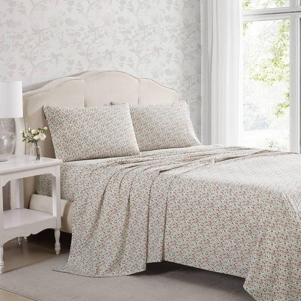 Laura Ashley(R) Emogene 100% Cotton Percale Orange Floral Sheet Set
