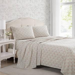Laura Ashley(R) Emogene 100% Cotton Percale Orange Floral Sheet Set