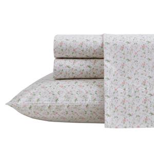 Laura Ashley(R) Evie 100% Cotton Pink Floral Percale Sheet Set