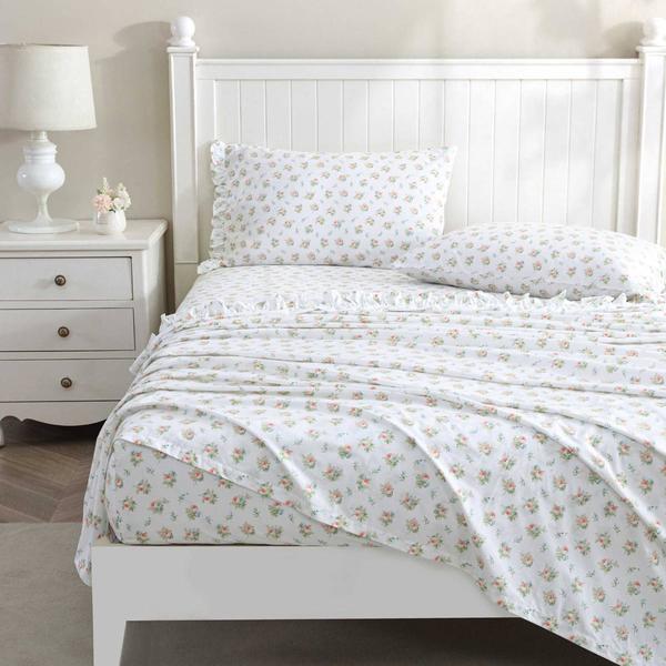 Laura Ashley(R) Roseford 100% Cotton Percale Floral Sheet Set