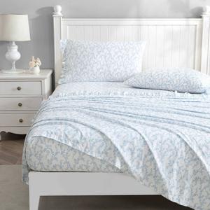 Laura Ashley(R) Victoria 100% Cotton Percale Floral Sheet Set