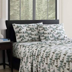 Eddie Bauer Snowy Pine Trees Cotton Flannel Sheet Set