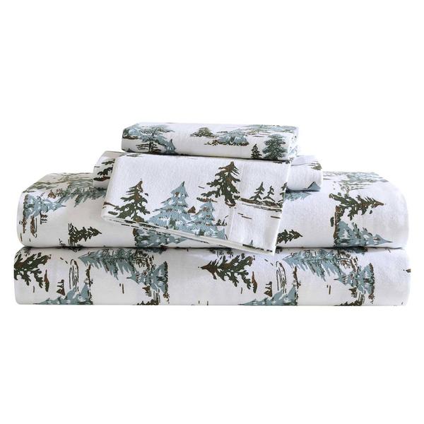 Eddie Bauer Snowy Pine Trees Cotton Flannel Sheet Set alternate view
