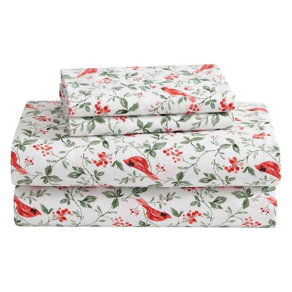 Laura Ashley(R) Jolly Cardinals Cotton Flannel Sheet Set