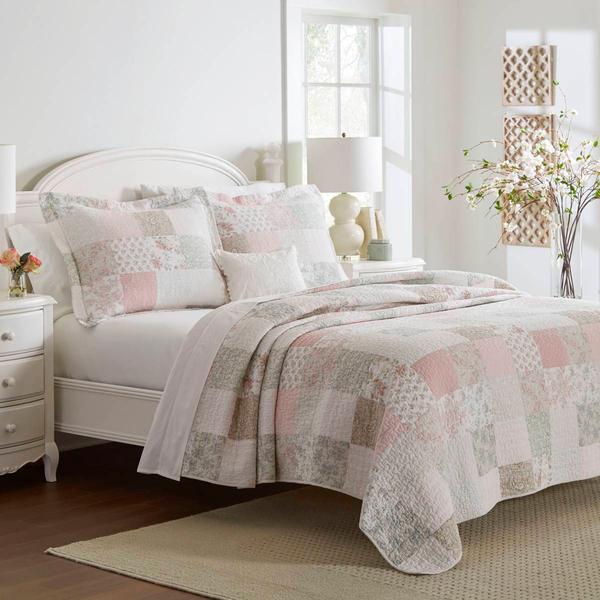 Laura Ashley(R) Celipatchwork 136 Thread Count Reversible Quilt Set