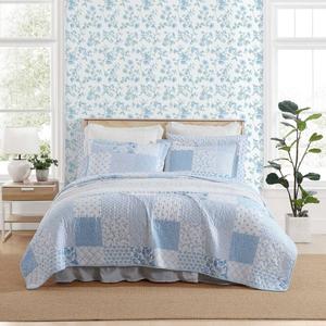 Laura Ashley(R) Colleens Coastal Patchwork Cotton 3pc. Quilt Set