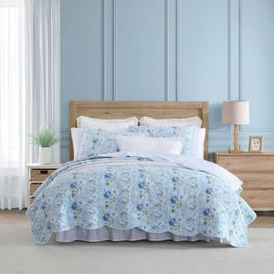 Laura Ashley(R) Peony Garden Cotton Reversible 3pc. Quilt Set