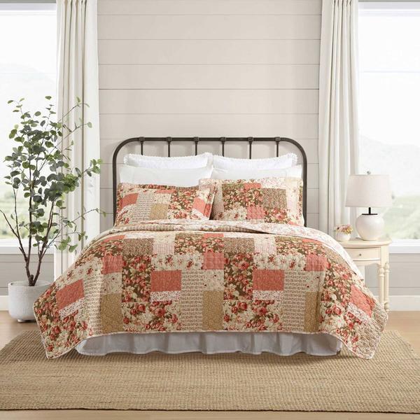 Laura Ashley(R) Harrietta Patchwork Reversible Cotton 3pc Quilt Set