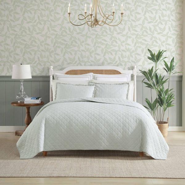 Laura Ashley(R) Oxford Stripe Reversible Cotton 3pc. Quilt Set alternate view