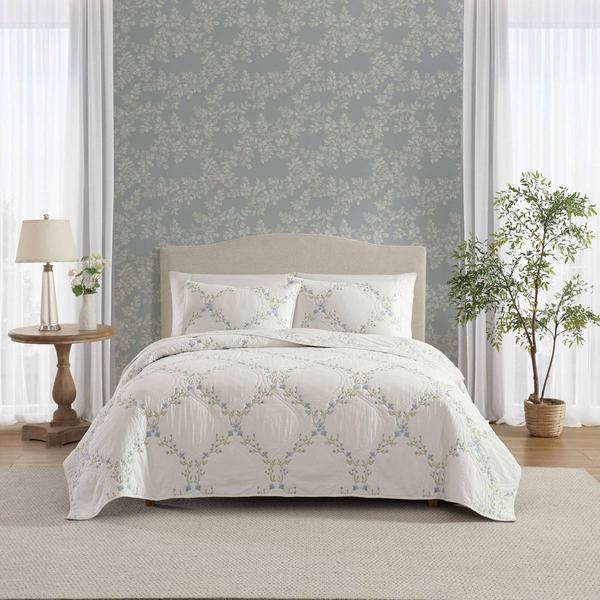 Laura Ashley(R) Floral Embroidery Cotton 3pc. Quilt Set