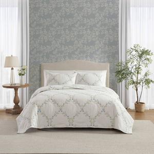Laura Ashley(R) Floral Embroidery Cotton 3pc. Quilt Set