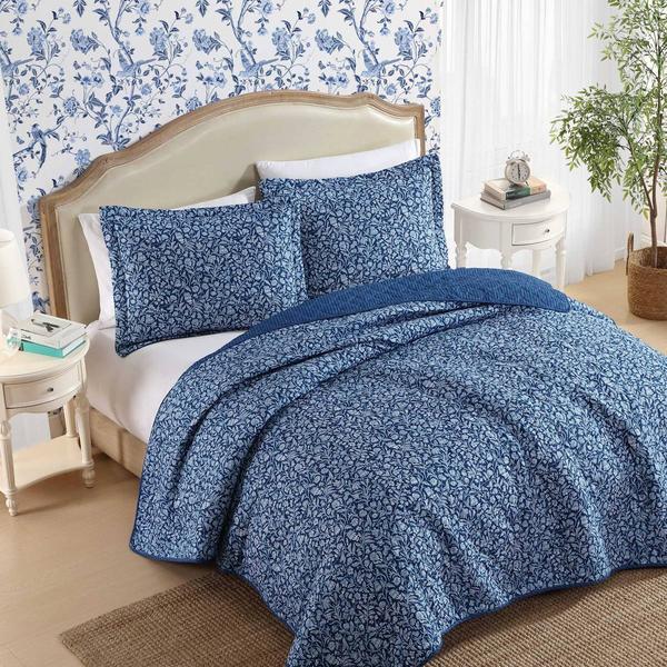 Laura Ashley(R) Elaina Reversible Floral Cotton 3pc. Quilt Set alternate view