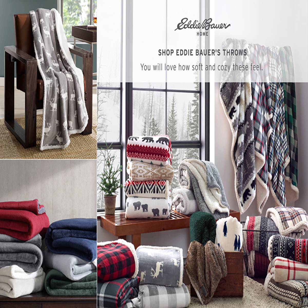 Eddie Bauer Clyde Hill Stripe Plush-Fleece Reversible Throw