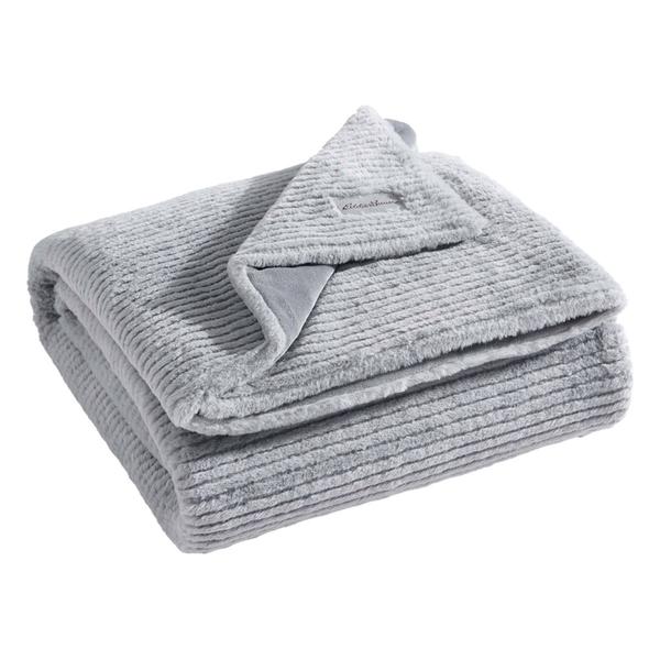 Eddie Bauer Ribbed Texture Stripe Solid Fleece Reversible Throw