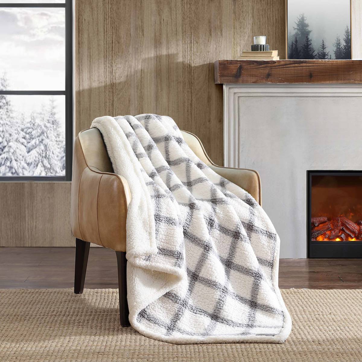 Eddie Bauer Bunkhouse Plaid Sherpa Reversible Throw