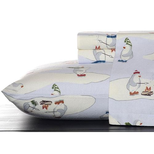 Eddie Bauer Skating Penguins Flannel Sheet Set