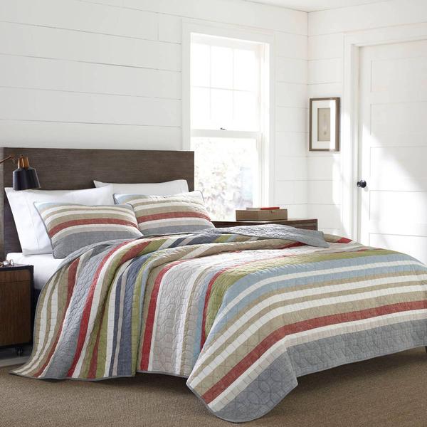 Eddie Bauer Salmon Ladder Stripe 136 Thread Count Quilt Set