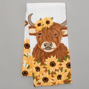 Sunflower Highland Cow Kitchen Towel