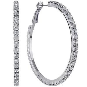 Silver-Tone Pave Crystal Clutchless Hoop Earrings