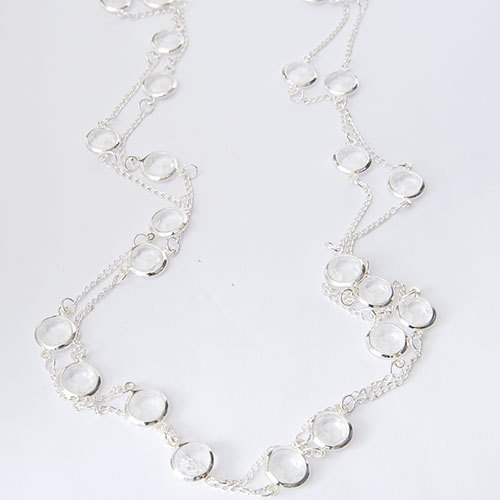 Silver-Tone & Clear Discs Link Necklace