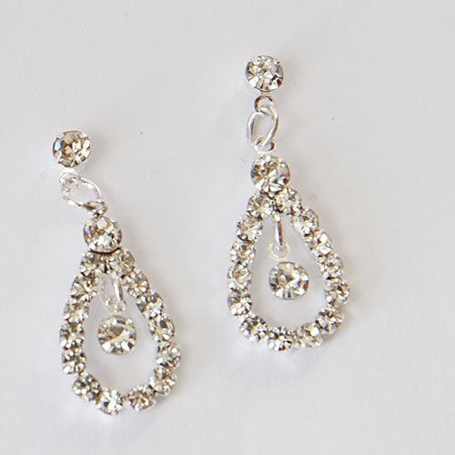 Silver-Tone Small Open Teardrop Crystal Earrings