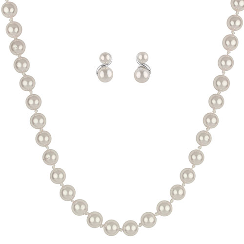 Simulated Cream Pearl Figure 8 Necklace Set