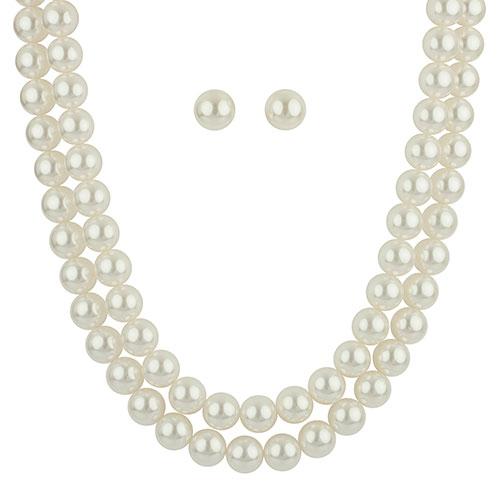 Faux Cream Pearl Necklace & Earrings Set