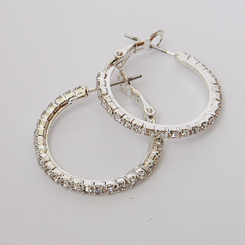 Silver-Tone Faceted Pave Crystal Hoop Earrings