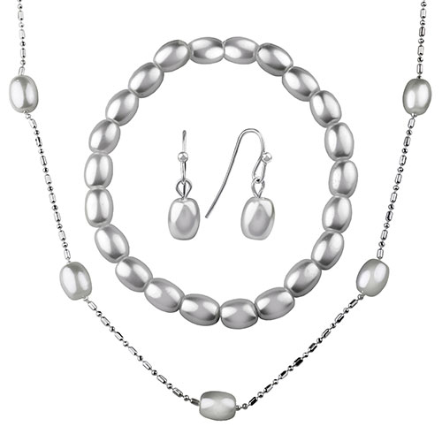 Roman Cream Pearl In Silver 3pc. Necklace Set