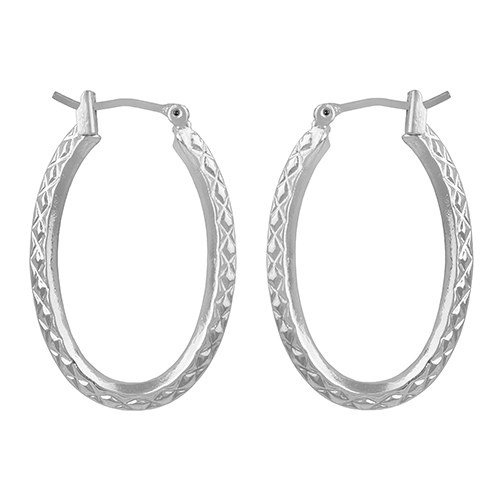 Roman Silver-Tone Textured Oval Hoop Earrings