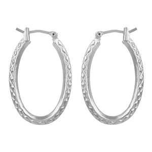 Roman Silver-Tone Textured Oval Hoop Earrings