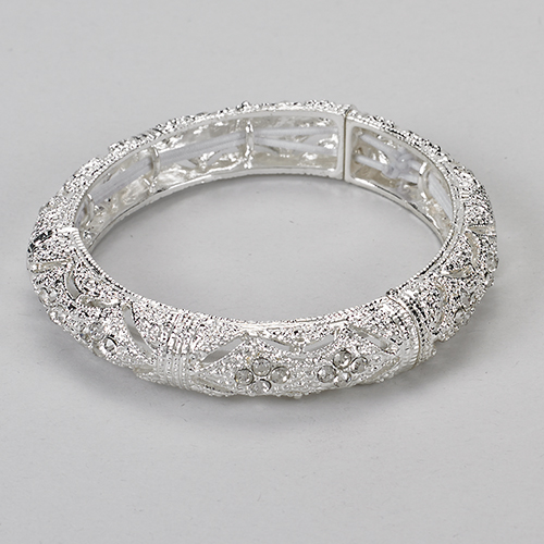 Roman Silver-Tone Crystal Accent Bangle Bracelet