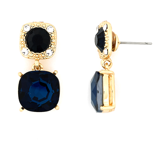 Roman Gold-Tone Drop Earrings W/Montana Blue Stones