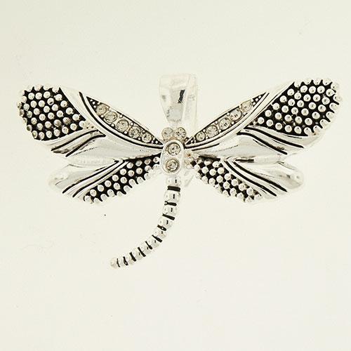 Wearable Art Antique Silver Crystal Dragonfly Enhancer Pendant