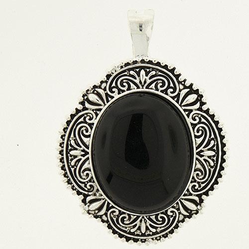 Wearable Art Silver with Jet Oval Slider Enhancer Pendant