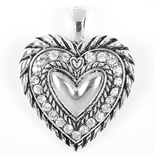 Wearable Art Heart with Crystals Silver Enhancer Pendant