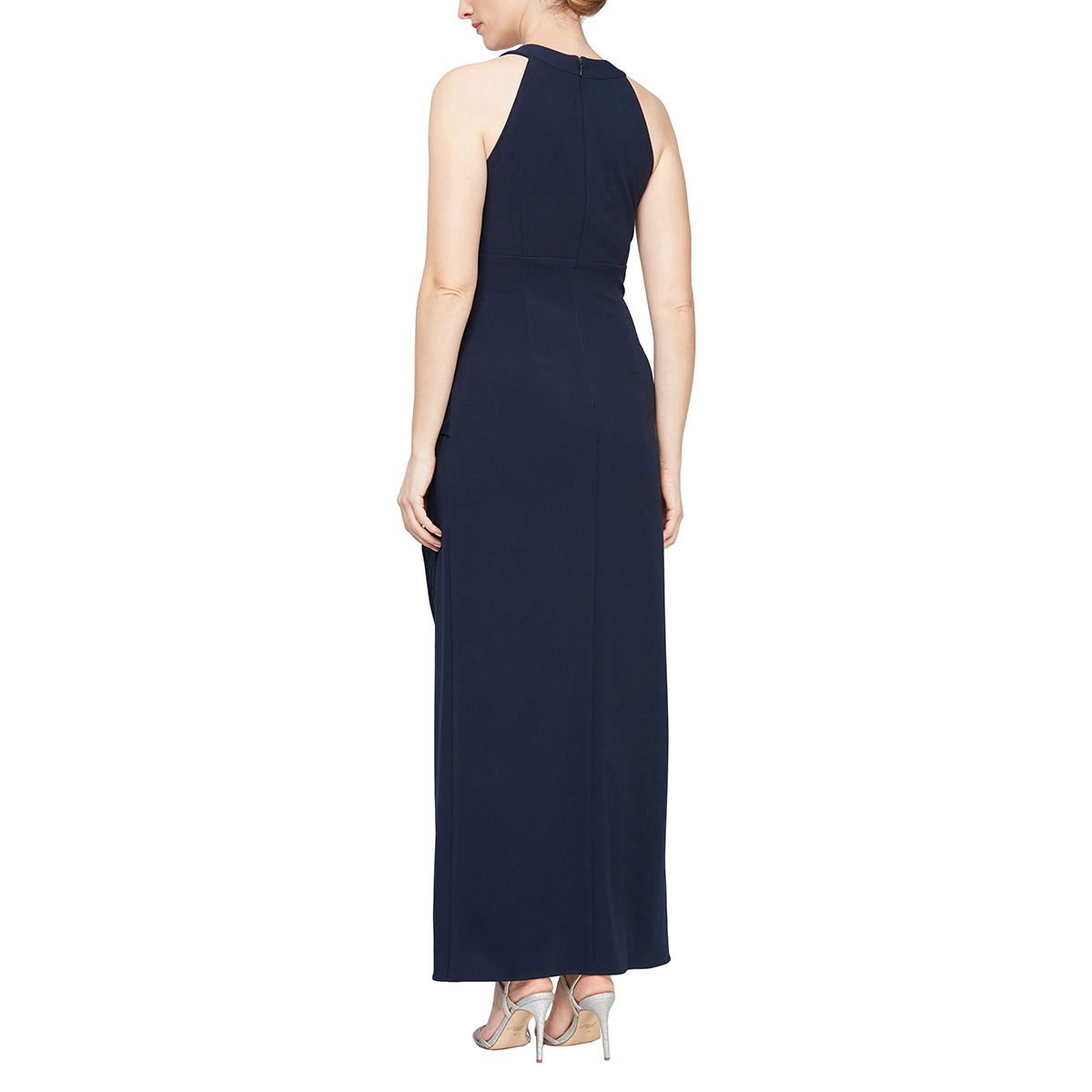 Petite SLNY Sleeveless Twist Gem Halter Neck Gown