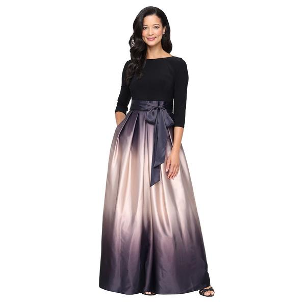 Petite SLNY 3/4 Sleeve Tie Waist Ombre Satin Gown