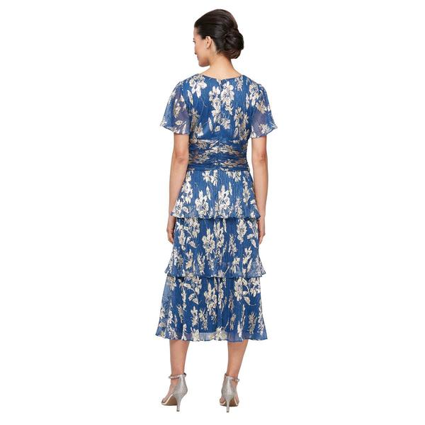 Petite SLNY Short Sleeve Tiered Foil Floral Midi Dress alternate view