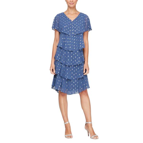 Petite SLNY Metallic Dot Overlay Tier Hem Sheath Dress alternate view
