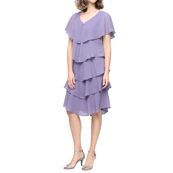 Womens SLNY Capelet Jewel Clasp Tiered Chiffon Dress alternate view