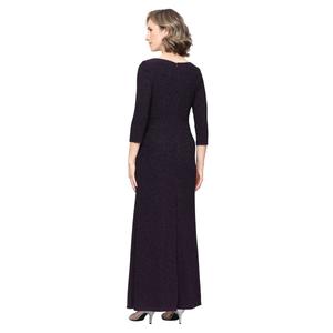Womens SLNY 3/4 Sleeve Metallic Knit Asymmetric Neck Gown alternate view