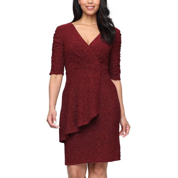 Womens SLNY Elbow Sleeve Metallic Knit Sheath Dress