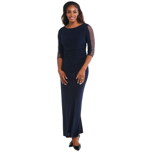 Womens SLNY 3/4 Embellished Sleeve Solid Evening Gown