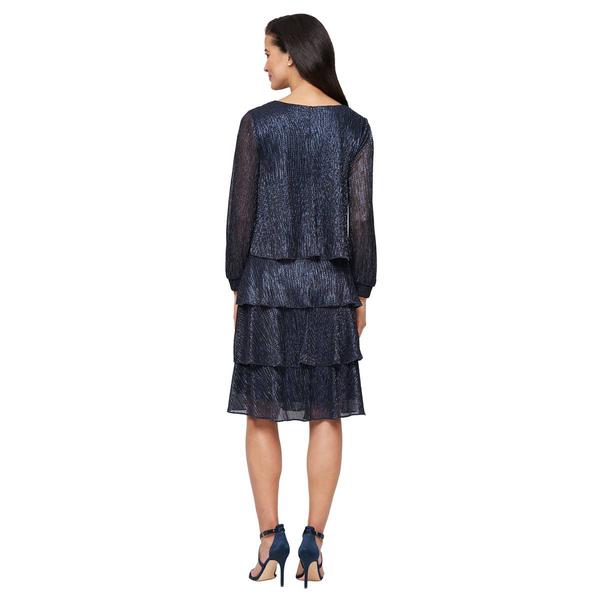 Womens SLNY Long Sleeve V Neck Fit & Flare Bodre Tier Dress alternate view