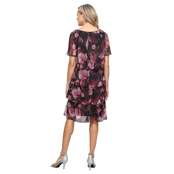 Womens SLNY Short Sleeve Floral Tier V Neck Shift Dress alternate view
