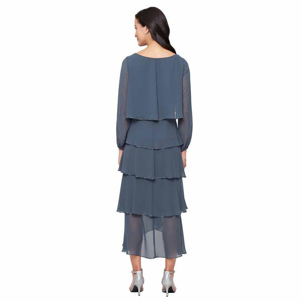 Womens SLNY Long Sleeve Tier Beaded Trim Midi Dress alternate view
